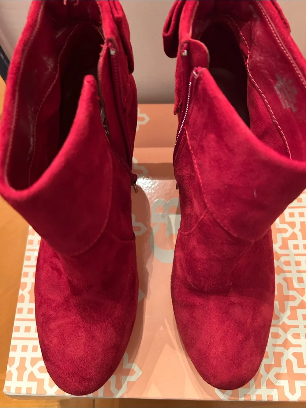 Gianni Bini Crimson Red Suede Platform Ankle Booties